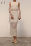 SWAYING/KNIT See-Through Panel Sleeveless Dress SW22SSL05 Apricot PS49